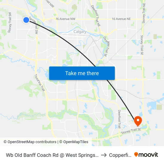 Wb Old Banff Coach Rd @ West Springs Ga SW to Copperfield map