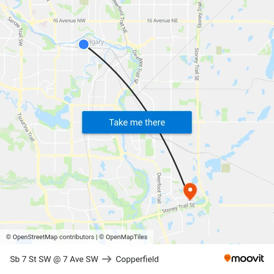 Sb 7 St SW @ 7 Ave SW to Copperfield map