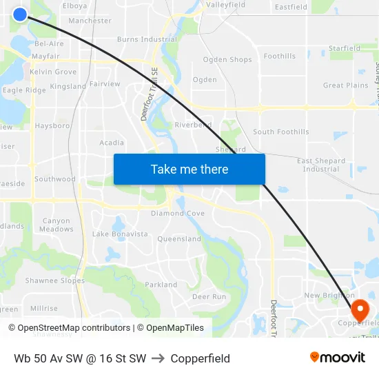 Wb 50 Av SW @ 16 St SW to Copperfield map