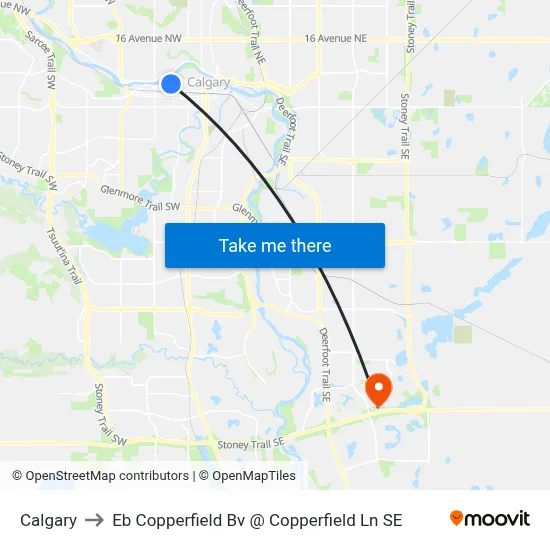 Calgary to Eb Copperfield Bv @ Copperfield Ln SE map
