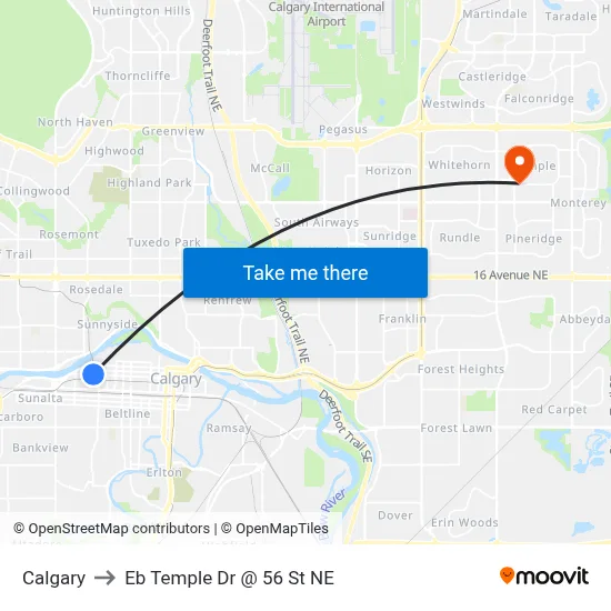 Calgary to Eb Temple Dr @ 56 St NE map