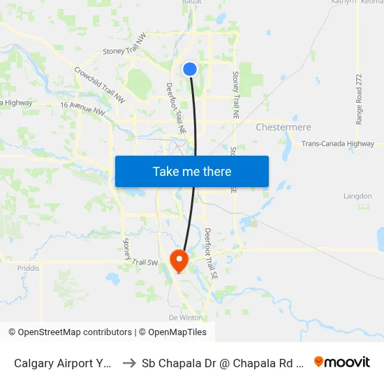 Calgary Airport YYC to Sb Chapala Dr @ Chapala Rd SE map
