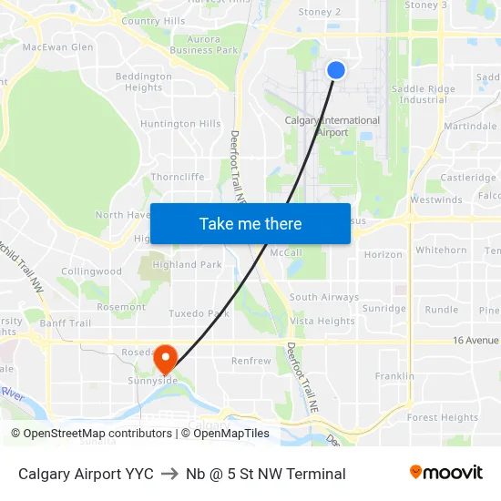Calgary Airport YYC to Nb @ 5 St NW Terminal map