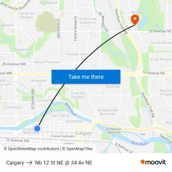 Calgary to Nb 12 St NE @ 34 Av NE map