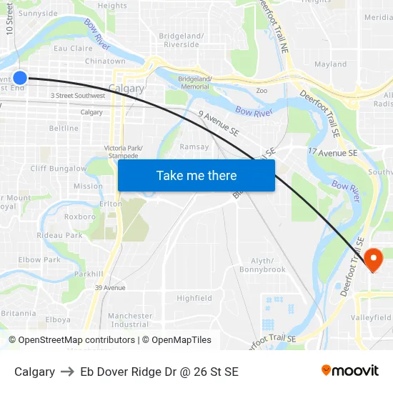 Calgary to Eb Dover Ridge Dr @ 26 St SE map