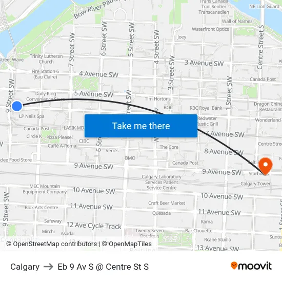 Calgary to Eb 9 Av S @ Centre St S map