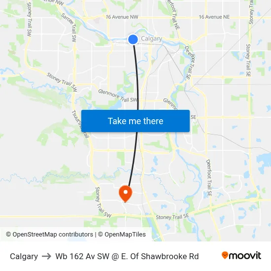 Calgary to Wb 162 Av SW @ E. Of Shawbrooke Rd map