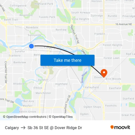 Calgary to Sb 36 St SE @ Dover Ridge Dr map