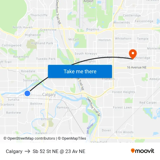 Calgary to Sb 52 St NE @ 23 Av NE map