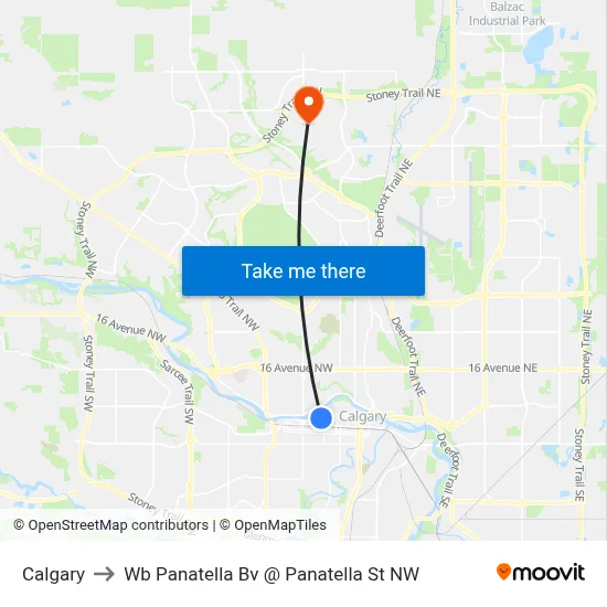 Calgary to Wb Panatella Bv @ Panatella St NW map
