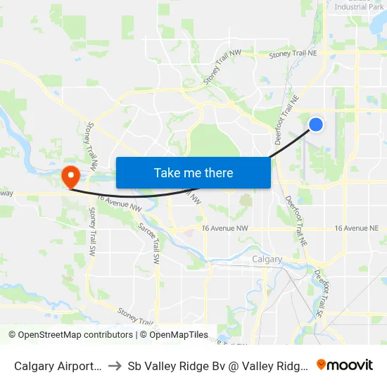 Calgary Airport YYC to Sb Valley Ridge Bv @ Valley Ridge Dr NW map