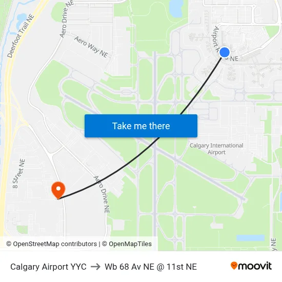 Calgary Airport YYC to Wb 68 Av NE @ 11st NE map
