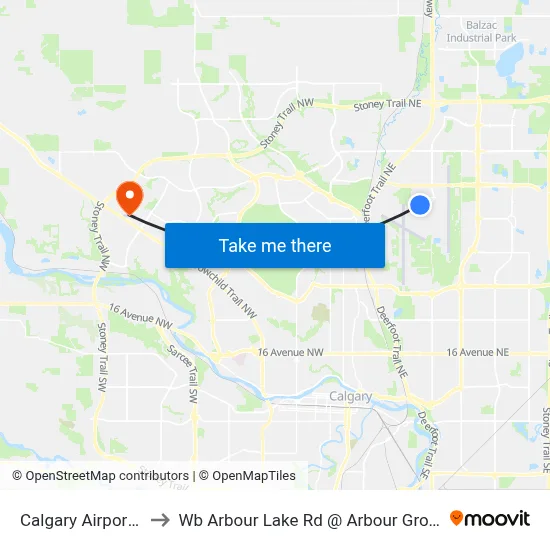 Calgary Airport YYC to Wb Arbour Lake Rd @ Arbour Grove Cl NW map