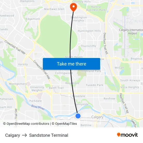 Calgary to Sandstone Terminal map