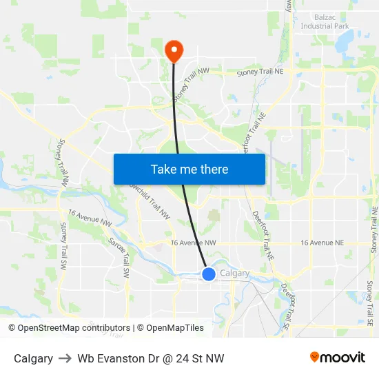 Calgary to Wb Evanston Dr @ 24 St NW map