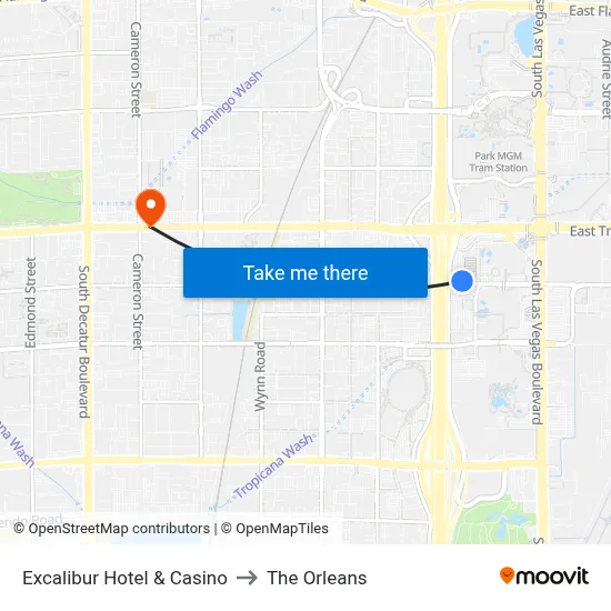 Excalibur Hotel & Casino to The Orleans map