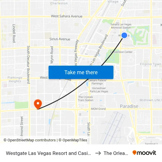 Westgate Las Vegas Resort and Casino to The Orleans map