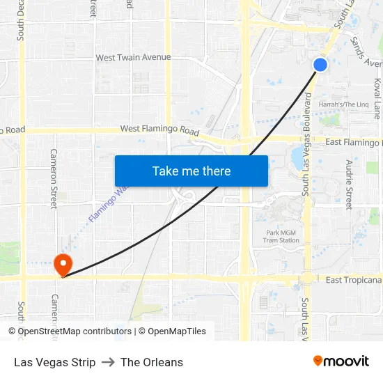Las Vegas Strip to The Orleans map
