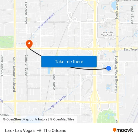Lax - Las Vegas to The Orleans map