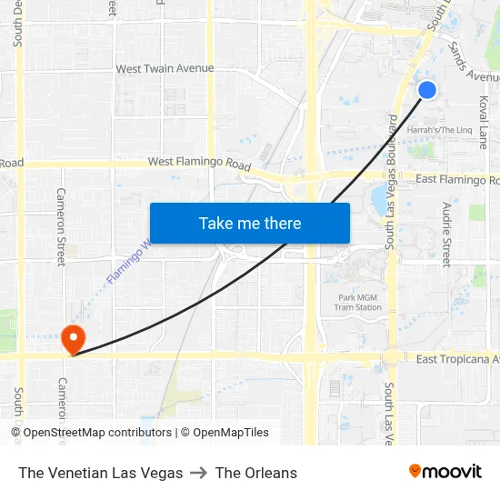 The Venetian Las Vegas to The Orleans map