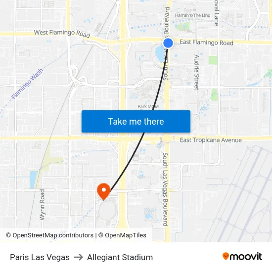 Paris Las Vegas to Allegiant Stadium map