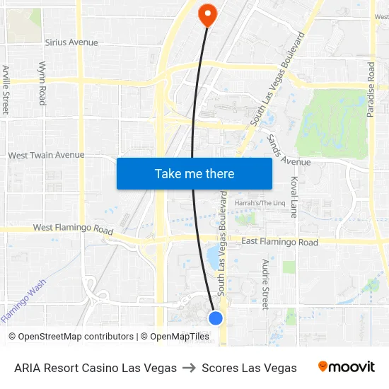 ARIA Resort Casino Las Vegas to Scores Las Vegas map