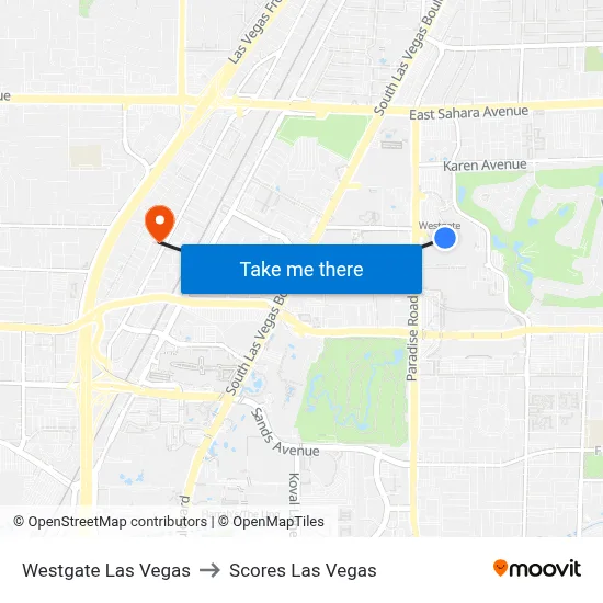 Westgate Las Vegas to Scores Las Vegas map