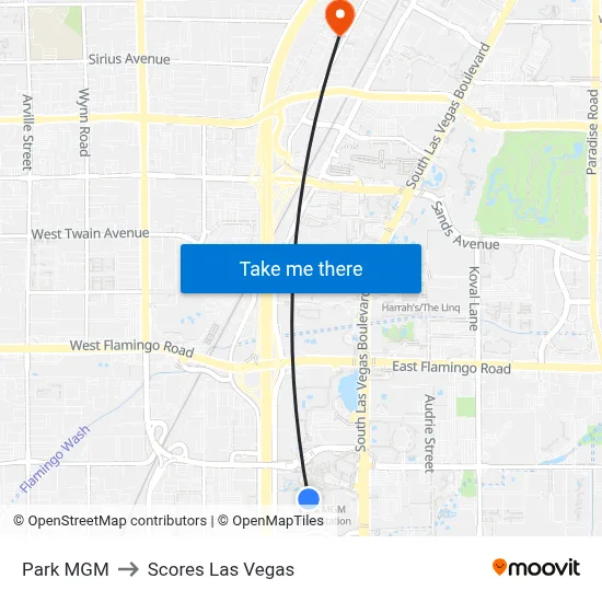 Park MGM to Scores Las Vegas map