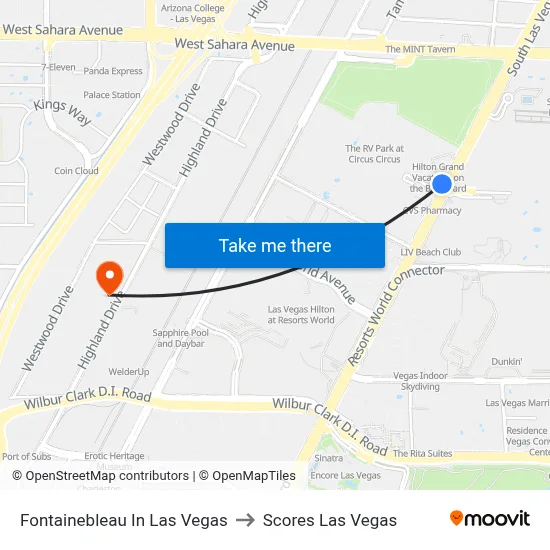 Fontainebleau In Las Vegas to Scores Las Vegas map