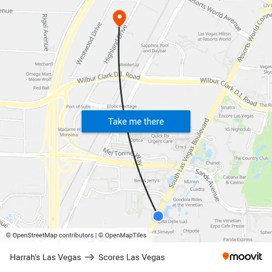 Harrah's Las Vegas to Scores Las Vegas map