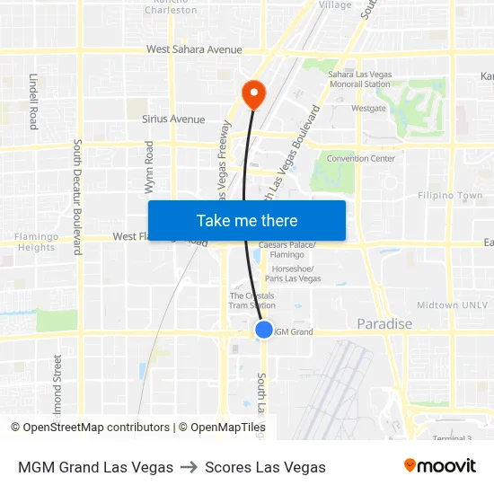 MGM Grand Las Vegas to Scores Las Vegas map
