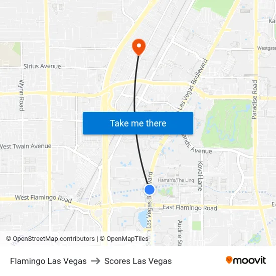 Flamingo Las Vegas to Scores Las Vegas map