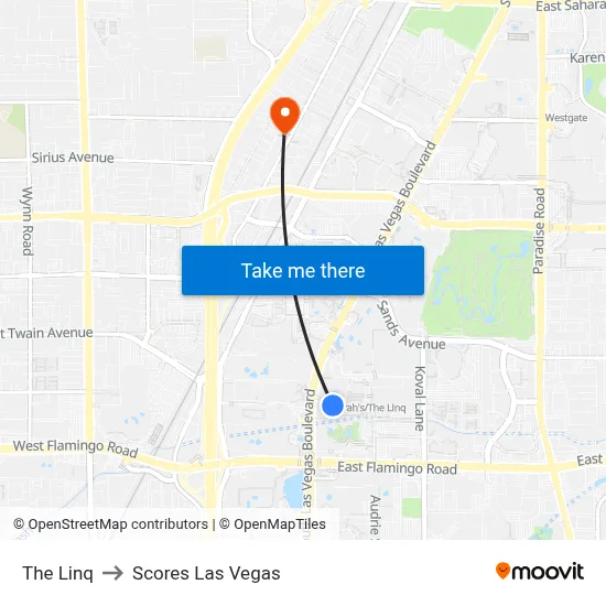 The Linq to Scores Las Vegas map
