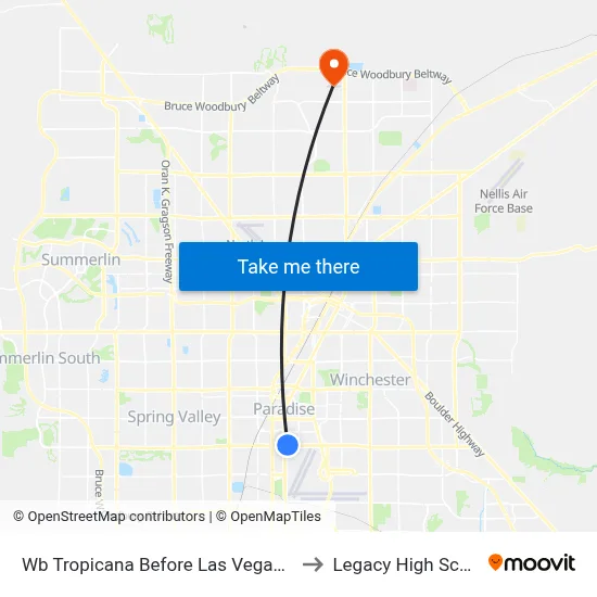 Wb Tropicana Before Las Vegas Blvd to Legacy High School map