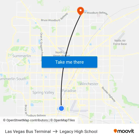 Las Vegas Bus Terminal to Legacy High School map
