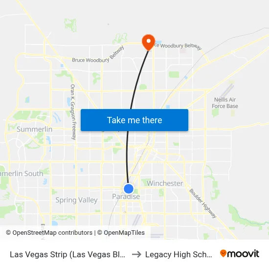 Las Vegas Strip (Las Vegas Blvd) to Legacy High School map