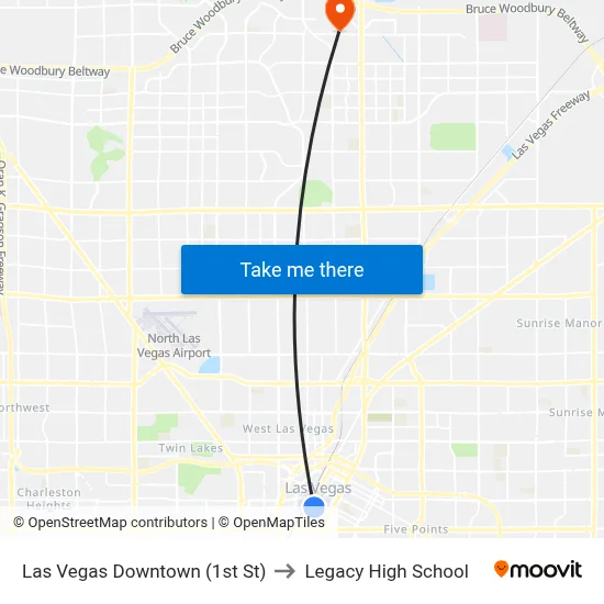 Las Vegas Downtown (1st St) to Legacy High School map