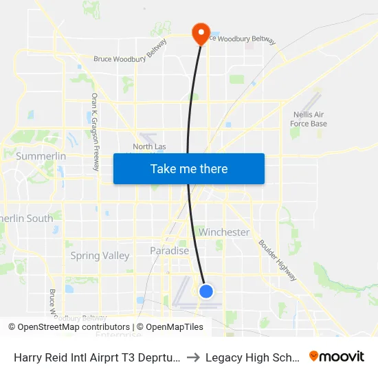 Harry Reid Intl Airprt T3 Deprtures to Legacy High School map