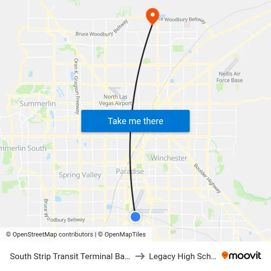 South Strip Transit Terminal Bay 13 to Legacy High School map