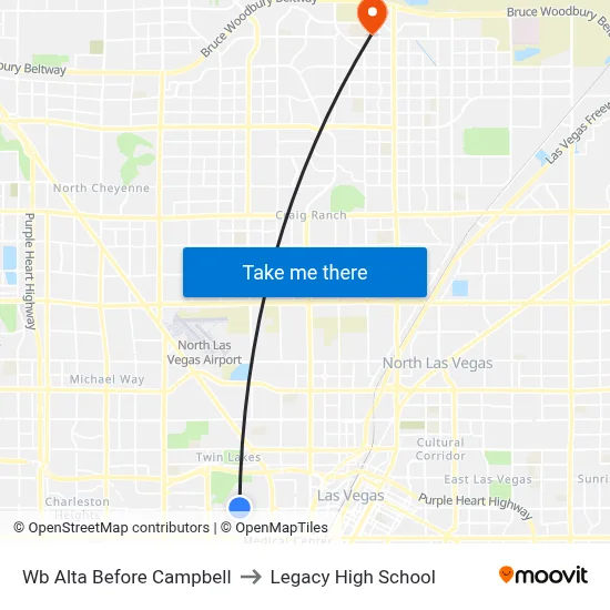 Wb Alta Before Campbell to Legacy High School map