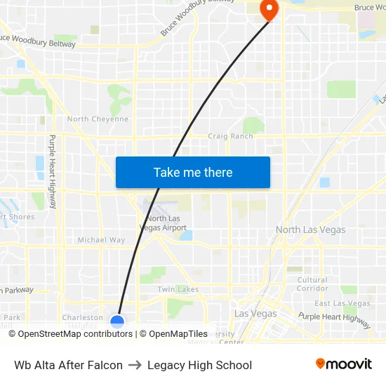 Wb Alta After Falcon to Legacy High School map