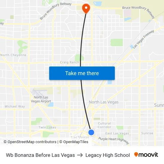 Wb Bonanza Before Las Vegas to Legacy High School map