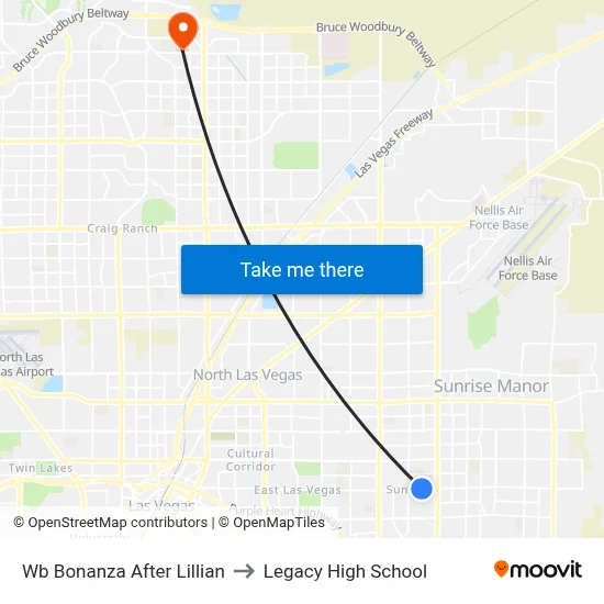 Wb Bonanza After Lillian to Legacy High School map