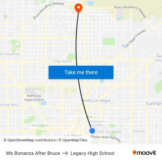 Wb Bonanza After Bruce to Legacy High School map