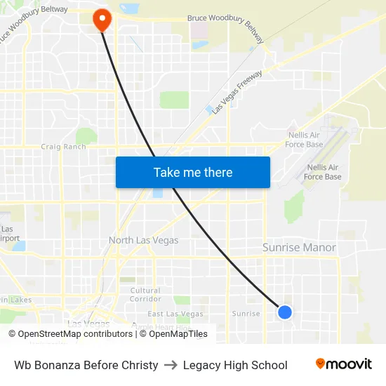 Wb Bonanza Before Christy to Legacy High School map