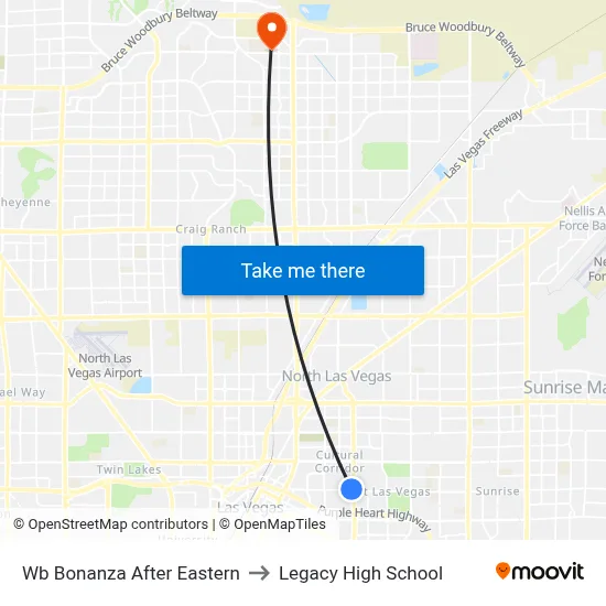 Wb Bonanza After Eastern to Legacy High School map