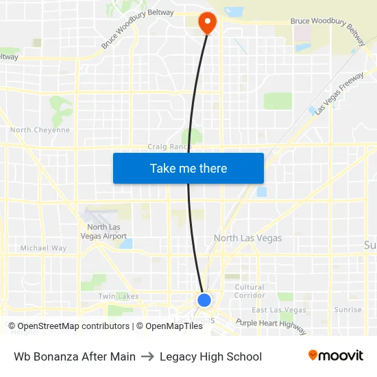 Wb Bonanza After Main to Legacy High School map
