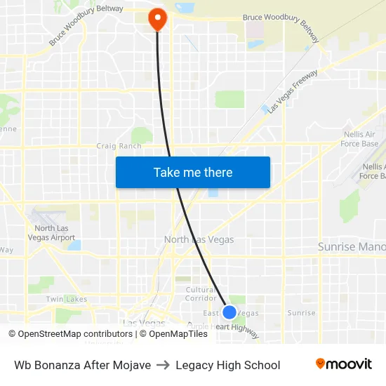 Wb Bonanza After Mojave to Legacy High School map