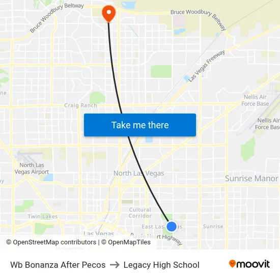 Wb Bonanza After Pecos to Legacy High School map