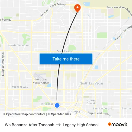 Wb Bonanza After Tonopah to Legacy High School map